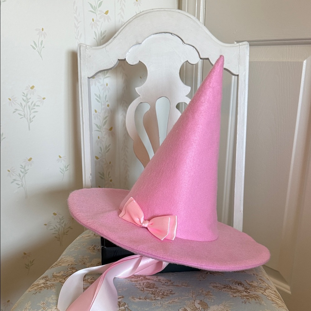 Handmade Pink Witch Hat – Wool-Like Material with Ribbon & Bow